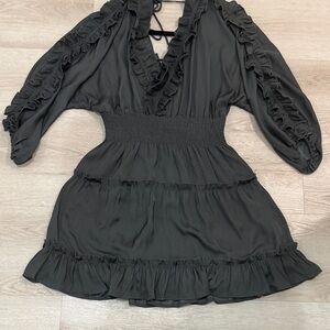 Glam Black Ruffle Long Sleeve Dress